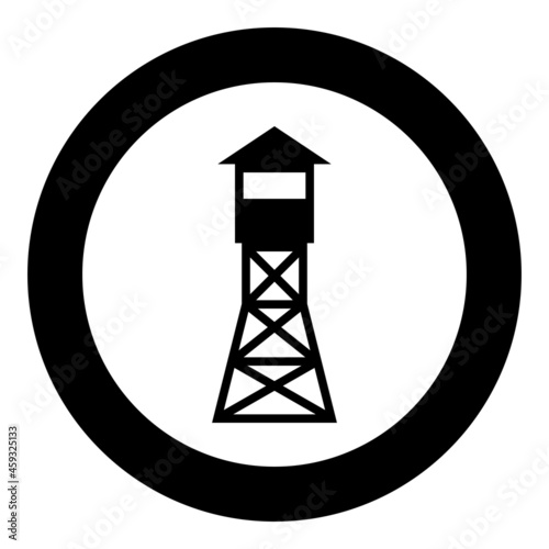 Photo Watching tower Overview forest ranger fire site icon in circle round black color