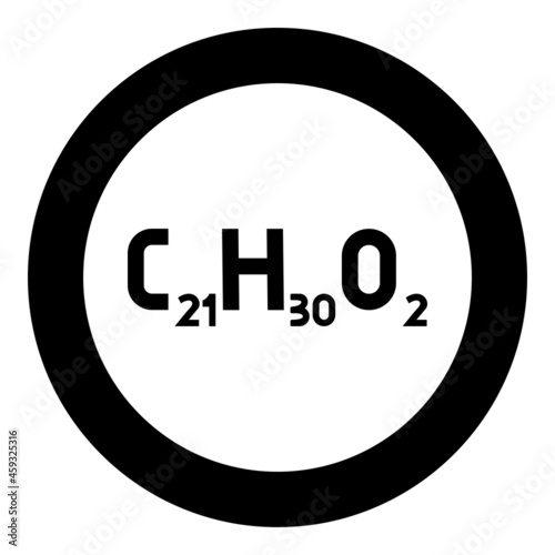 Chemical formula C21H30O2 Cannabidiol CBD Phytocannabinoid marijuana pot grass hemp cannabis molecule icon in circle round black color vector illustration solid outline style image