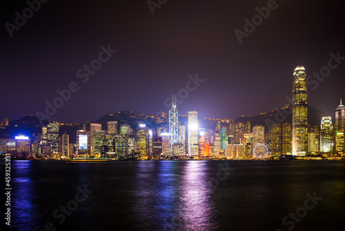 View the city at night from Kowloon. Hong Kong.