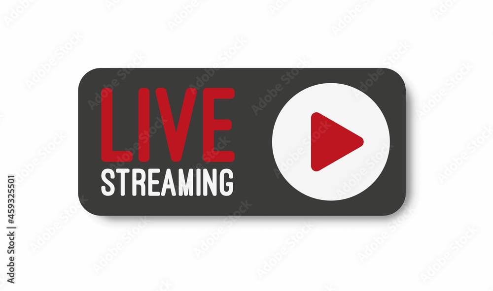 Live stream flat logo - red vector design element with play button. Vector illustration Live stream flat logo - red vector design element with play button. Vector illustration