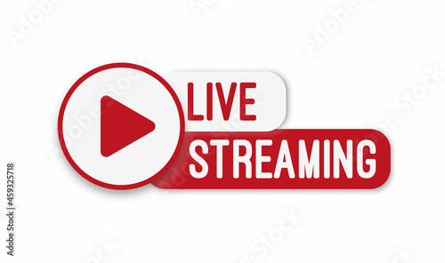 Live stream flat logo - red vector design element with play button. Vector illustration © vadymstock