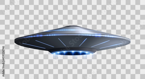 Photo UFO spaceship with light beam isolated