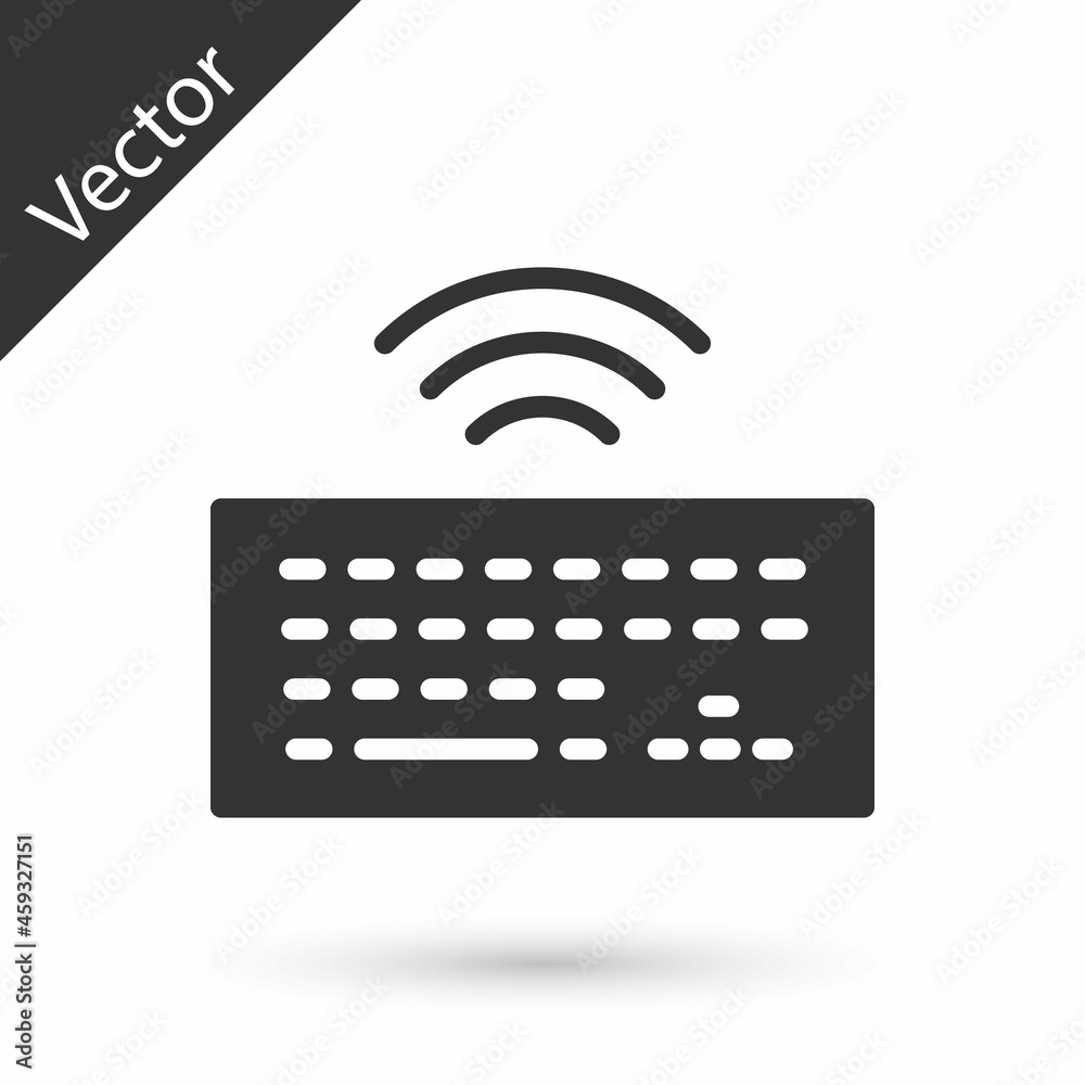 Grey Wireless computer keyboard icon isolated on white background. PC component sign. Internet of things concept with wireless connection. Vector Grey Wireless computer keyboard icon isolated on white background. PC component sign. Internet of things concept with wireless connection. Vector