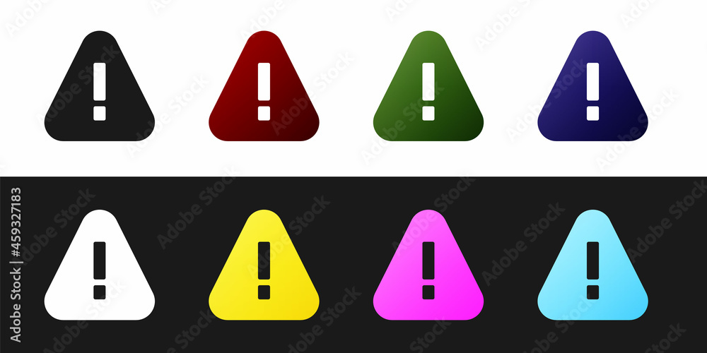 Set Exclamation mark in triangle icon isolated on black and white background. Hazard warning sign, careful, attention, danger warning sign. Vector Set Exclamation mark in triangle icon isolated on black and white background. Hazard warning sign, careful, attention, danger warning sign. Vector