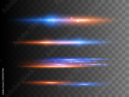 Set of shining sparkles and lens flares. Glowing lights isolated on transparent background. Vector illustration
