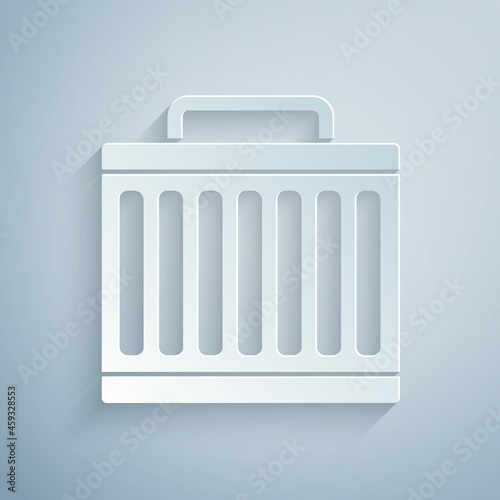Paper cut Car radiator cooling system icon isolated on grey background. Paper art style. Vector