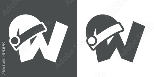 Logotipo con letra inicial W con silueta de gorro de Papá Noel en fondo gris y fondo blanco