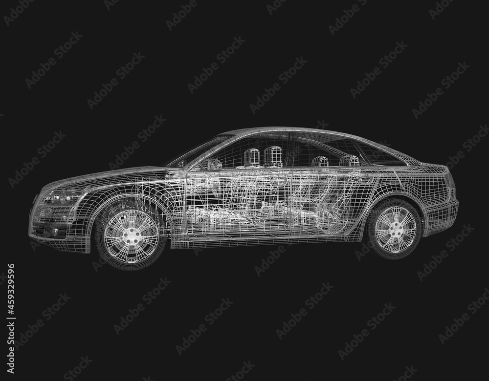 Fototapeta premium 3d car model on a black background.