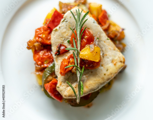 Chicken breast on vegetable stew provencal