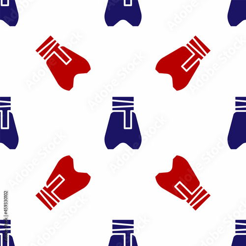 Blue and red Cossack pants with a belt icon isolated seamless pattern on white background. Cossack bloomers. Vector
