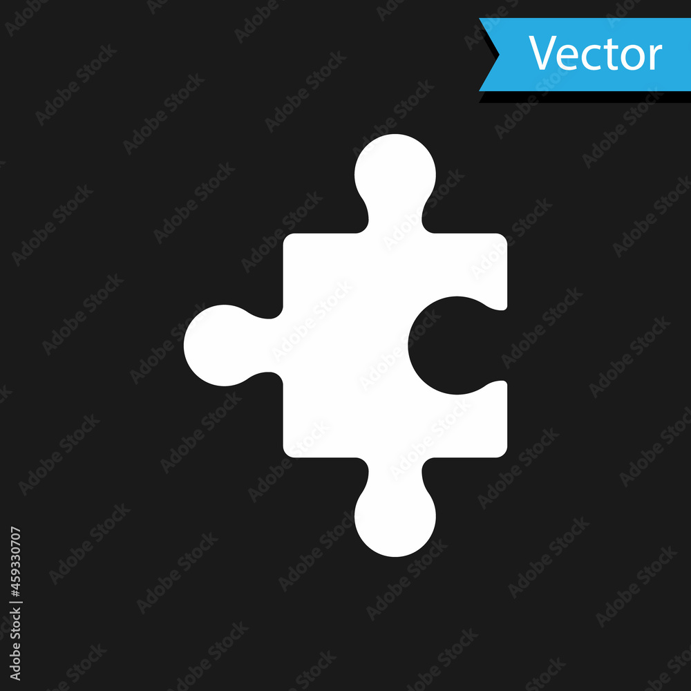 White Piece of puzzle icon isolated on black background. Business, marketing, finance, layout, infographics, internet concept. Vector White Piece of puzzle icon isolated on black background. Business, marketing, finance, layout, infographics, internet concept. Vector