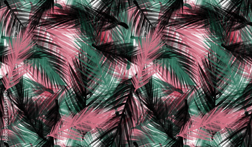 Ilustración de vectores, estampado con hojas de palmeras de colores