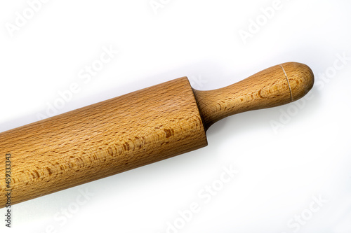 Wooden rolling pin isolated on white background with clipping path