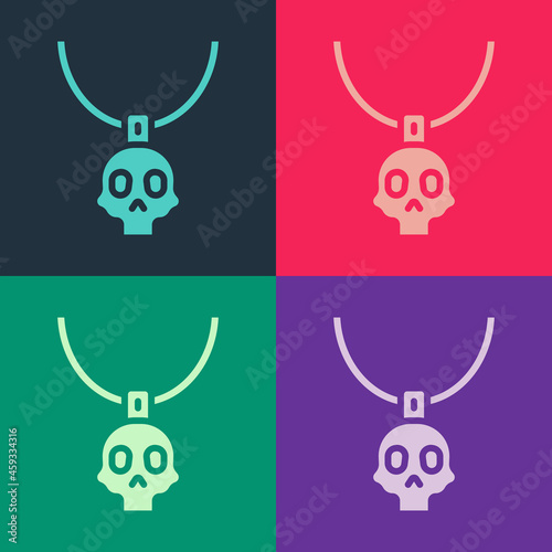 Pop art Necklace amulet icon isolated on color background. Vector