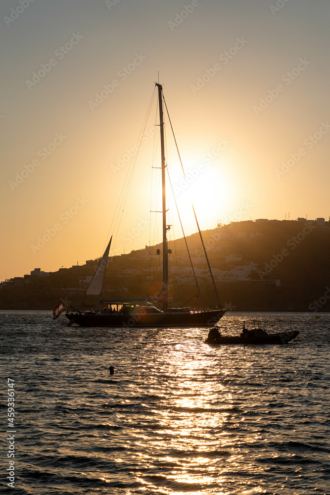 Sunlight Shining on Sailboat in Mykonos 