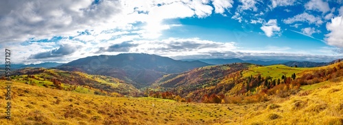 Beautiful nature of the carpathians in the hills of the sky, forests and a small village