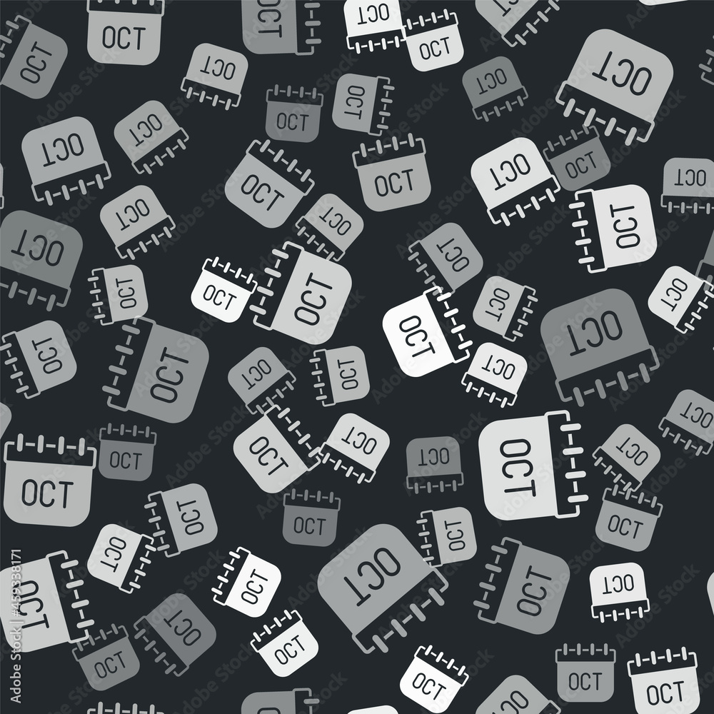 Grey October calendar autumn icon isolated seamless pattern on black background. Vector Grey October calendar autumn icon isolated seamless pattern on black background. Vector
