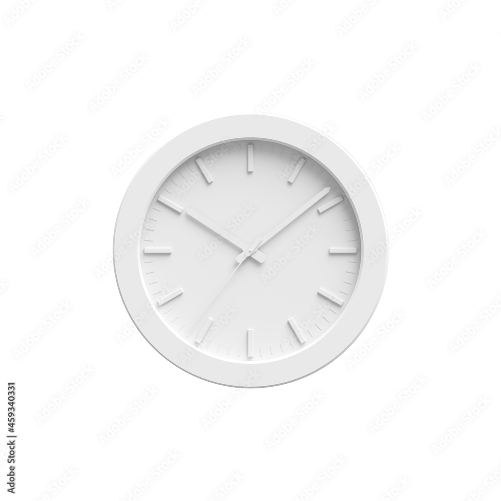 Abstract white wall clock isolated on white, 3d Abstract white wall clock isolated on white, 3d