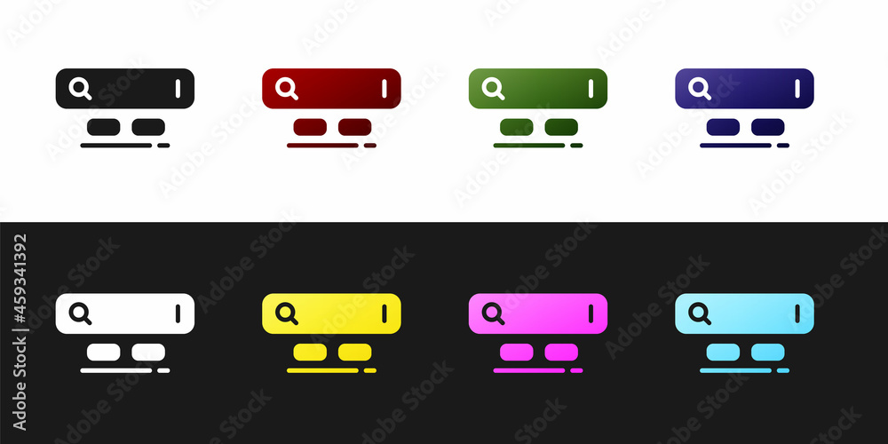 Set Search engine icon isolated on black and white background. Vector