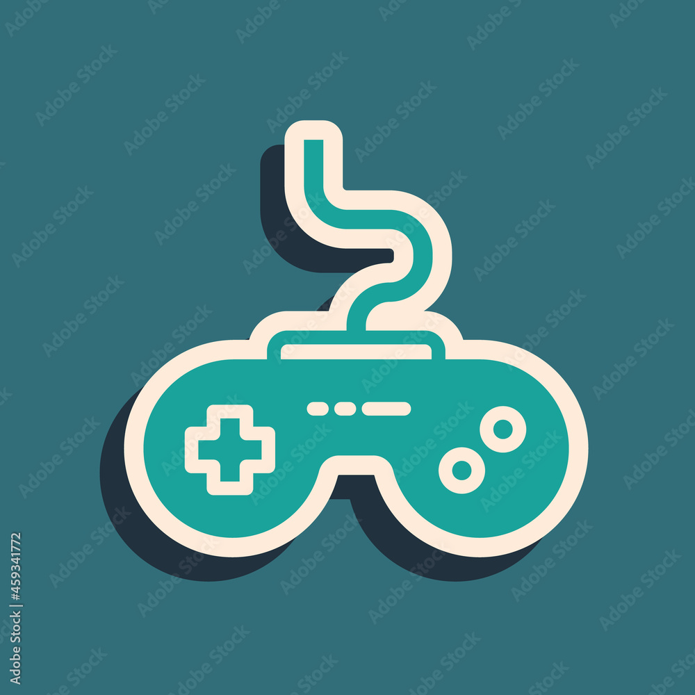 Green Gamepad icon isolated on green background. Game controller. Long shadow style. Vector Green Gamepad icon isolated on green background. Game controller. Long shadow style. Vector