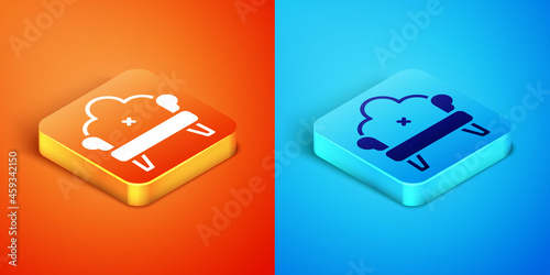 Isometric Sofa icon isolated on orange and blue background. Vector