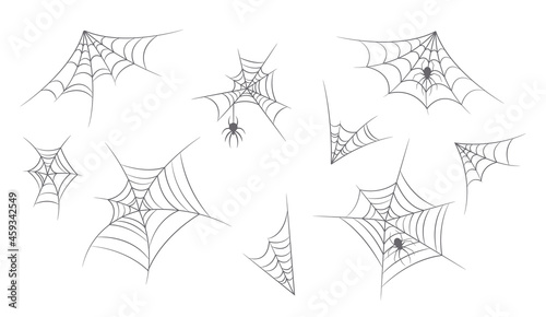 Set of Spiderwebs Design Elements. Spider Web, Cobweb for Halloween Decoration, Scary Spiders, Spook Isolated Collection