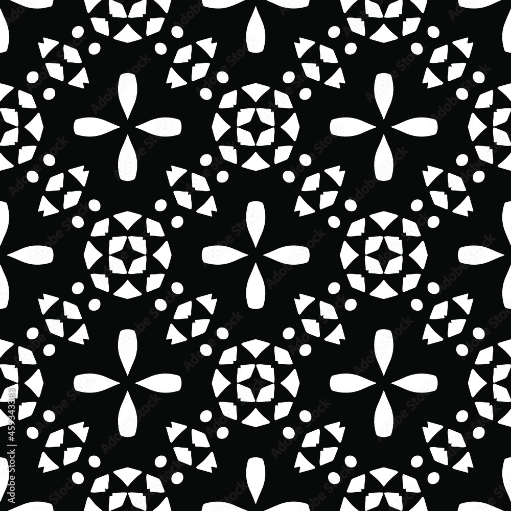  Seamless vector pattern in geometric ornamental style. Black ornament.