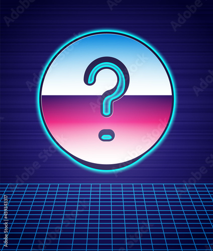 Retro style Speech bubbles with Question icon isolated futuristic landscape background. FAQ sign. Chat speech bubble and chart. 80s fashion party. Vector