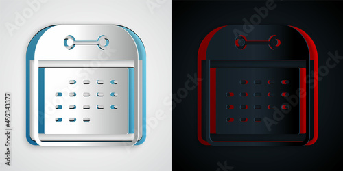 Paper cut Calendar icon isolated on grey and black background. Event reminder symbol. Paper art style. Vector