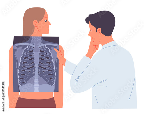 Doctor looks at the X-ray of the patients lungs