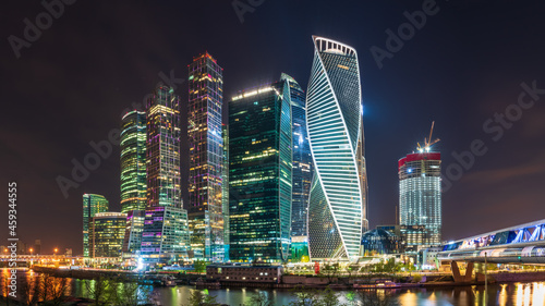 Moscow city at nihgt. Modern skyscrapers in Moscow-city downtown. Moscow, Russia © Dmitrii Potashkin