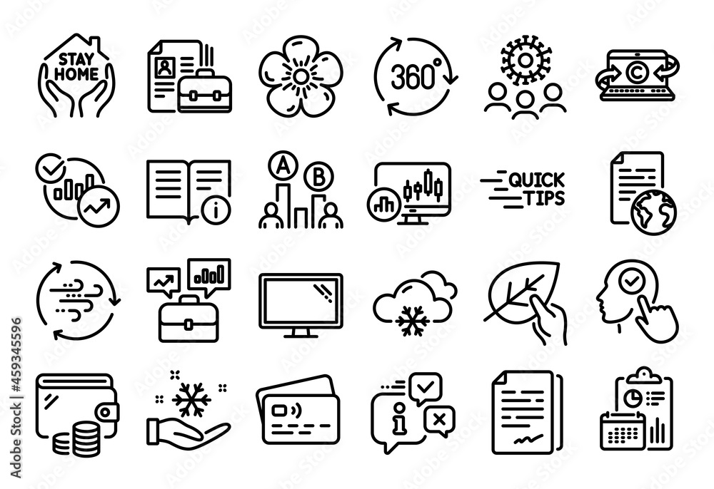 Vector set of Document signature, Business portfolio and Copywriting notebook line icons set. Calendar report, Money wallet and Credit card tag. Wind energy, Freezing and Ab testing icons. Vector Vector set of Document signature, Business portfolio and Copywriting notebook line icons set. Calendar report, Money wallet and Credit card tag. Wind energy, Freezing and Ab testing icons. Vector