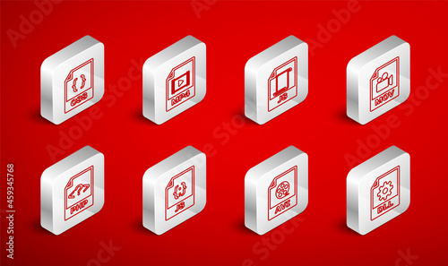 Set line DLL file document, MP4, JS, MOV, AVI, CSS, and PHP icon. Vector