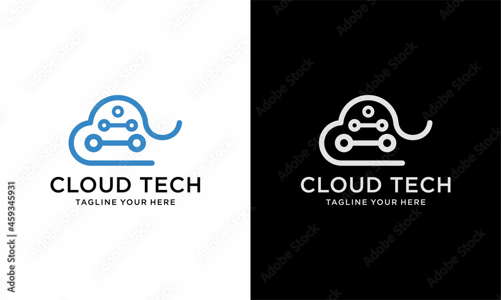 Cloud tech logo vector icon logo design template.on a black and white background.