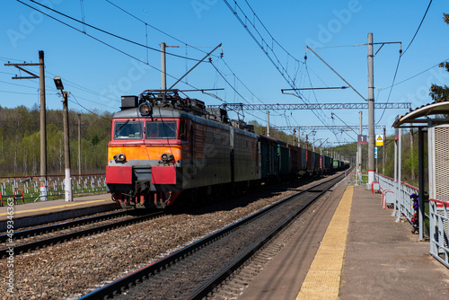 railway freight train. locomotive close up. Russian Railways