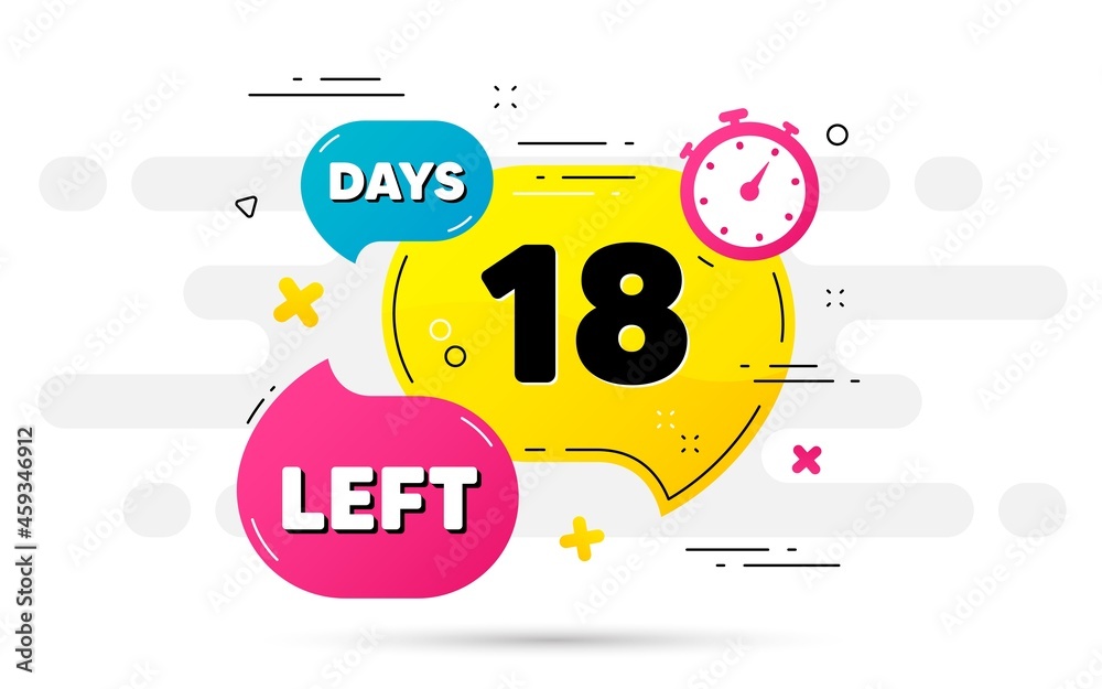 Eighteen days left icon. Countdown number on abstract flow pattern. 18 days  to go sign. Count offer date left bubble. Countdown timer with number.  Vector Stock-Vektorgrafik | Adobe Stock