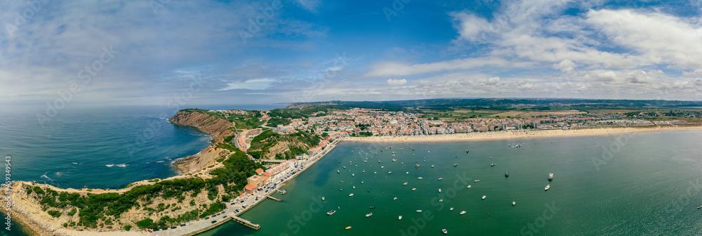 Aerial view over the village and bay of São Martinho do Porto, Portugal