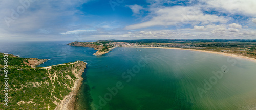 Aerial view over the village and bay of São Martinho do Porto, Portugal photo