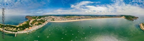 Aerial view over the village and bay of São Martinho do Porto, Portugal