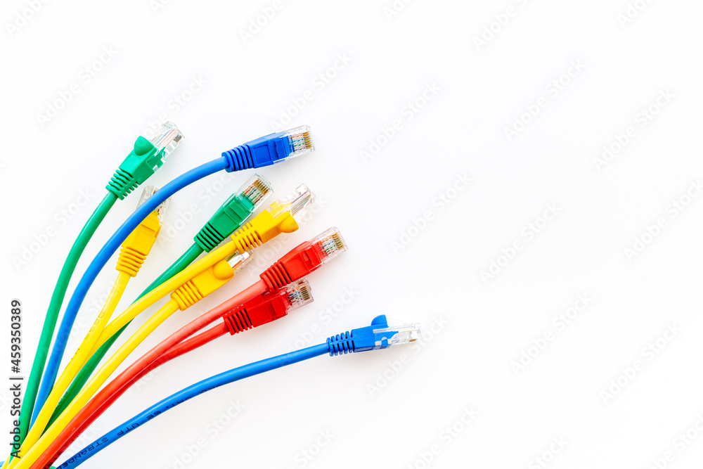 Network cables and electrical wires, top view Network cables and electrical wires, top view