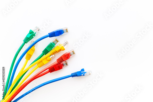 Network cables and electrical wires  top view