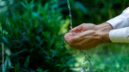 Fresh water in the garden, wellbeing and nature concepts