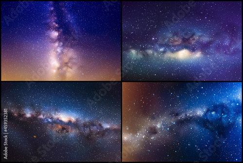 Night starry sky and Milky Way. Stars and nebula. Space background set