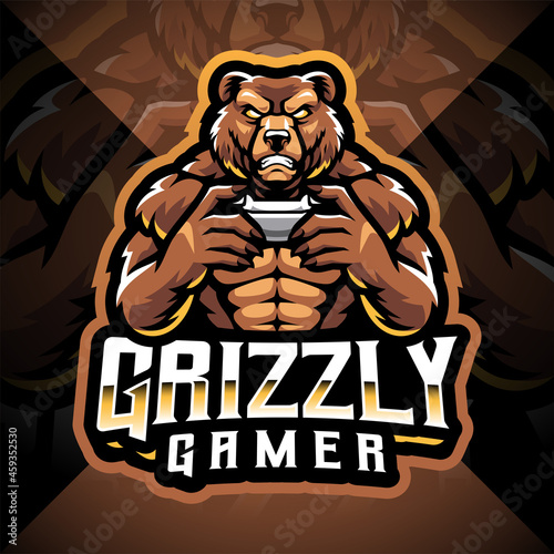 Grizzly gamer esport mascot logo design