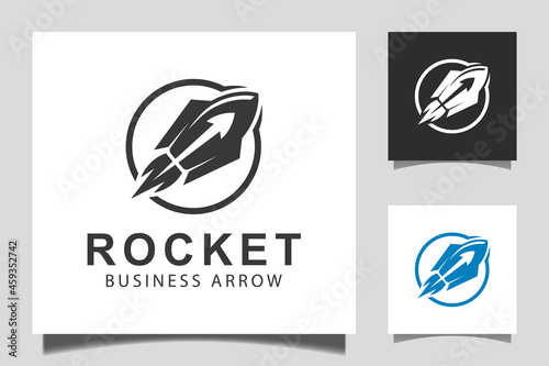 Business arrow rocket launch with upper progress icon vector design for marketing business start up logo template
