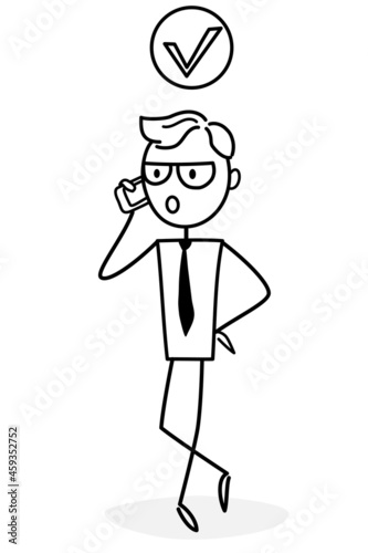 A businessman taking part in business activity. An entrepreneur developing ideas. Person is talking on the phone. Remote working. Business concept for web design. The outline of a vector illustration