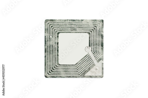 Electronic chip isolated on white background. RFID tags used for tracking and identification purposes and as an anti-theft system in commerce and retail photo