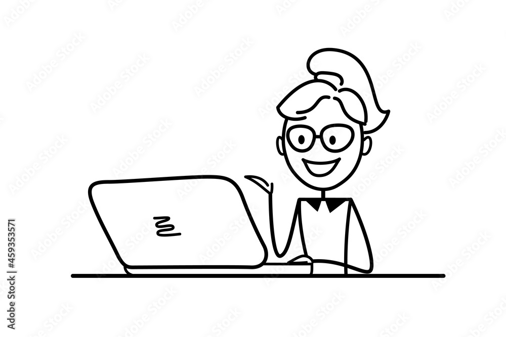 A remote employee communicates via the Internet. Businesswoman working, taking part in online negotiations, in business activities. Telecommuting.  Working from home. Online learning. Concept for web 