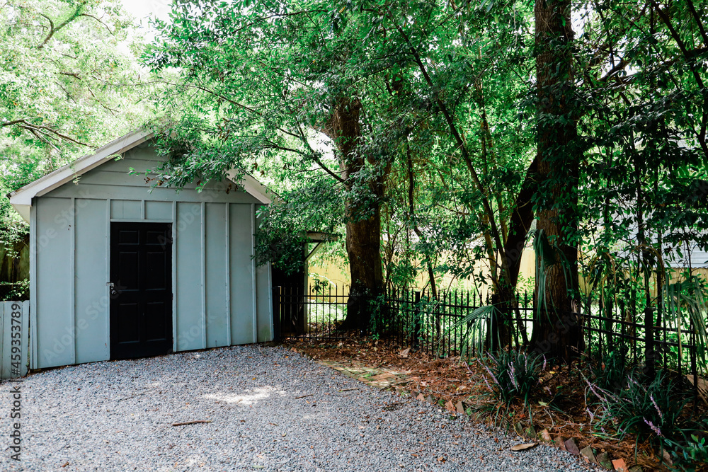 Blue outdoor shed wood building for storage Blue outdoor shed wood building for storage