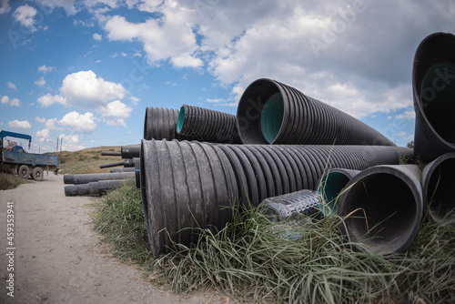 Big plastic pipes background.